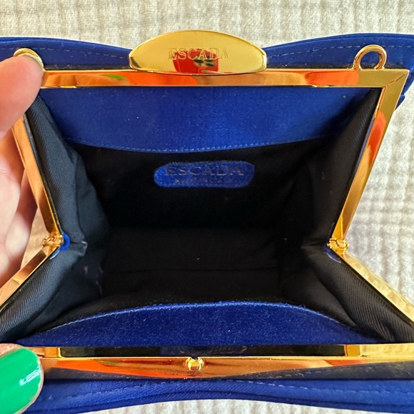ESCADA - Indigo / Royal Blue Purse Clutch Handbag Crossbody - Gold Detail - Picture 4 of 14